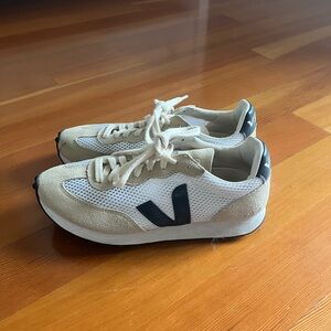 Veja Cream Suede & Mesh Sneakers with Black V Logo